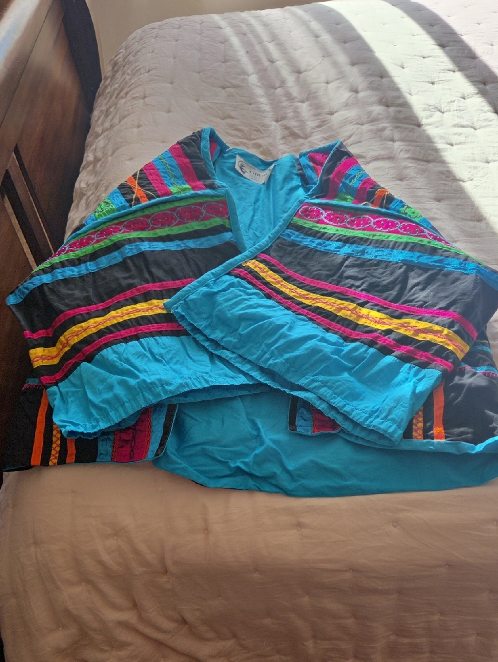 Vibrant Turquoise Multicolor Striped Wrap Top